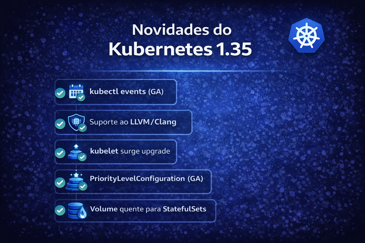 Ilustração sobre novidades do Kubernetes 1.35